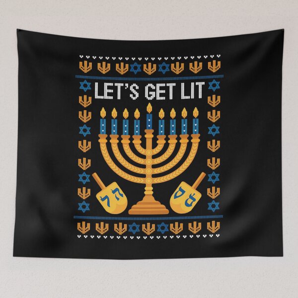 Item preview, Let's Get Lit Ugly Hanukkah Sweater Chanukah Jewish Menorah designed and sold by HellD3vil-Art.