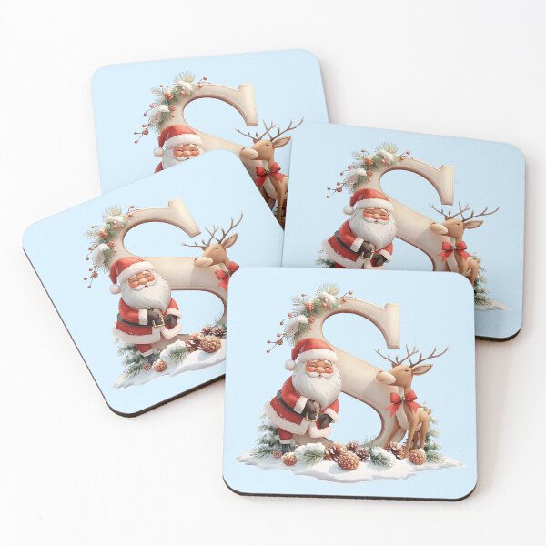 Item preview, Santa & Reindeer Monogram Letter S – Cute Personalized Christmas Holiday Alphabet Gift designed and sold by AmenAlways.