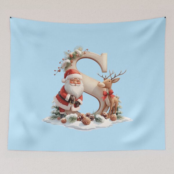 Item preview, Santa & Reindeer Monogram Letter S – Cute Personalized Christmas Holiday Alphabet Gift designed and sold by AmenAlways.