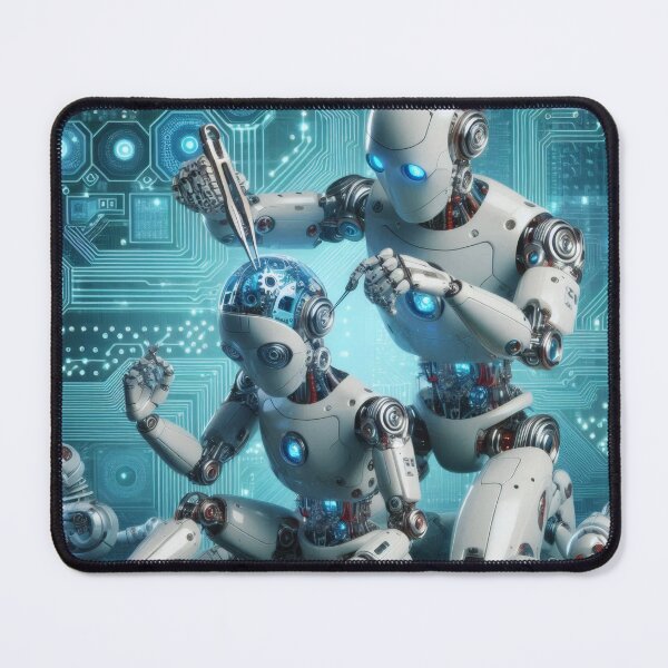Item preview, AI Meme A Robot Making another robot think, Artificial Intelligence, Circuit Board Background designed and sold by TheTimeTaxi.