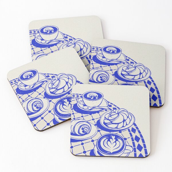 Item preview, Cappuccinos and Pastries on Blue Table designed and sold by MurellosArt.