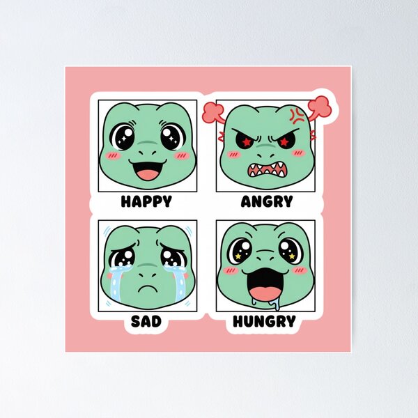 Item preview, Cute Dinosaur Mood Chart Happy Angry Sad Hungry Four Emotions Kawaii Dino designed and sold by bvdesignart.