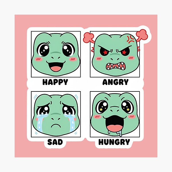 Item preview, Cute Dinosaur Mood Chart Happy Angry Sad Hungry Four Emotions Kawaii Dino designed and sold by bvdesignart.