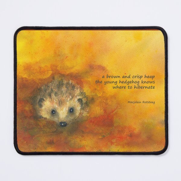 Item preview, Hedgehog in Autumn Leaves Haiku English designed and sold by KarenKaspar.