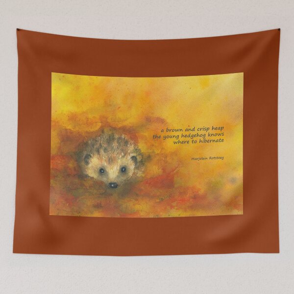Item preview, Hedgehog in Autumn Leaves Haiku English designed and sold by KarenKaspar.