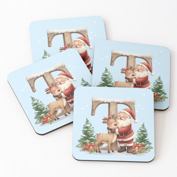 Item preview, Santa & Reindeer Monogram Letter T – Festive Personalized Christmas Holiday Alphabet Gift designed and sold by AmenAlways.