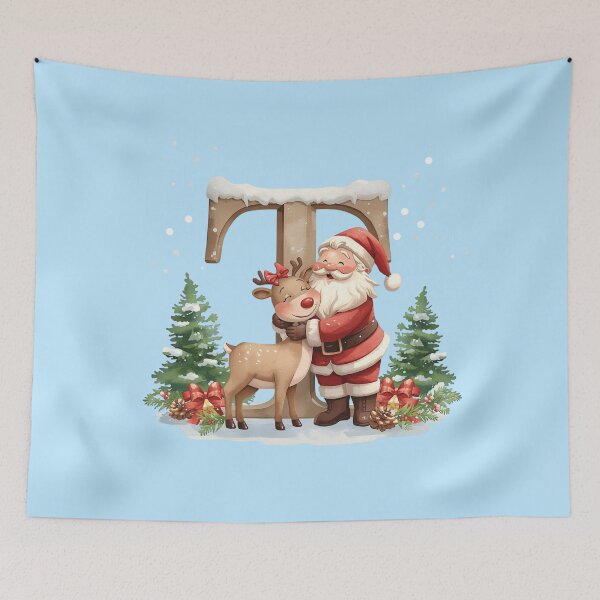 Item preview, Santa & Reindeer Monogram Letter T – Festive Personalized Christmas Holiday Alphabet Gift designed and sold by AmenAlways.