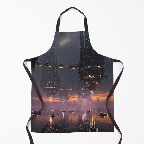 Item preview, Futuristic towers floating above harbor at dusk designed and sold by Jirka Svetlik, Studio Illuvision.