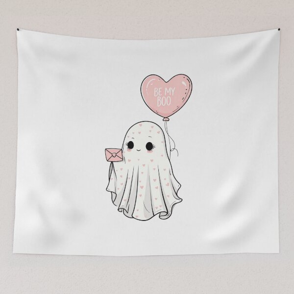 Item preview, Cute Whimsical Ghost with Heart Balloon Illustration designed and sold by RuweisVibes.