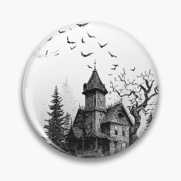 Item preview, Haunted House Under the Moon – Gothic Halloween Spooky Castle with Bats Line Art designed and sold by Lemon-Monday.