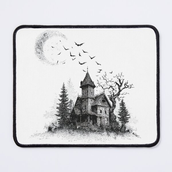Item preview, Haunted House Under the Moon – Gothic Halloween Spooky Castle with Bats Line Art designed and sold by Lemon-Monday.
