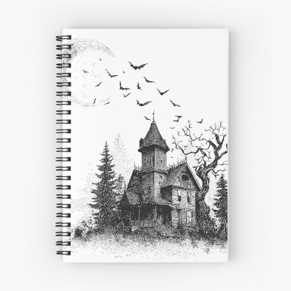 Item preview, Haunted House Under the Moon – Gothic Halloween Spooky Castle with Bats Line Art designed and sold by Lemon-Monday.