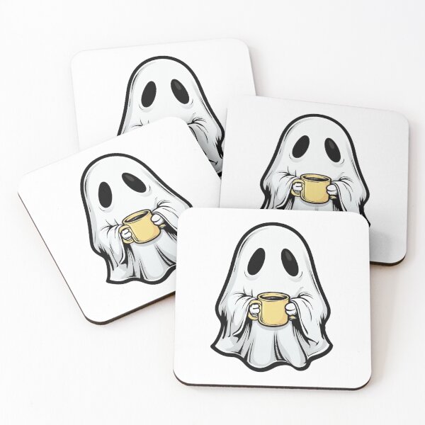 Item preview, Cute Cartoon Ghost with Coffee Mug Illustration designed and sold by RuweisVibes.