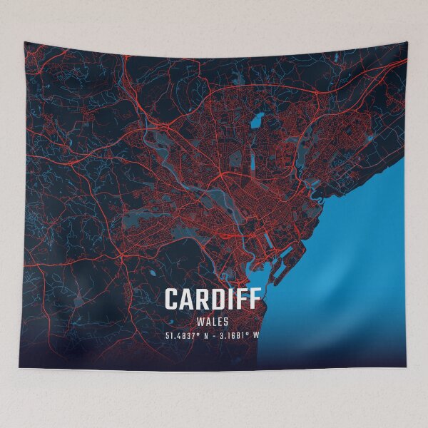 Item preview, Cardiff Red & Blue Minimalist Map designed and sold by HomeLivingCo.