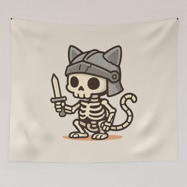 Item preview, Cute Skeleton Cat Knight Illustration designed and sold by Castiora.