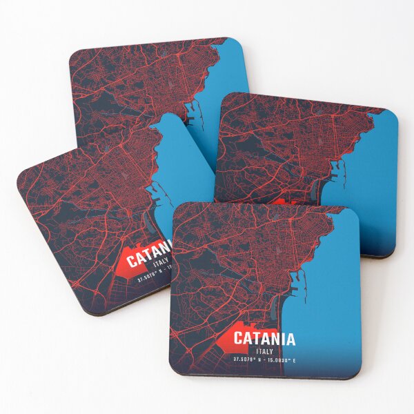Item preview, Catania Red & Blue Minimalist Map designed and sold by HomeLivingCo.