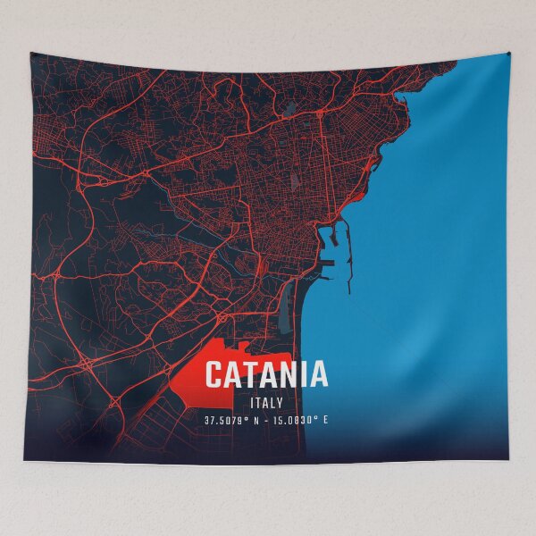 Item preview, Catania Red & Blue Minimalist Map designed and sold by HomeLivingCo.