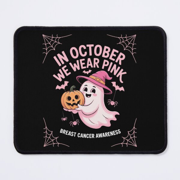 Item preview, In October We Wear Pink Breast Cancer Awareness Halloween Ghoul In Hat designed and sold by MinaReinger.