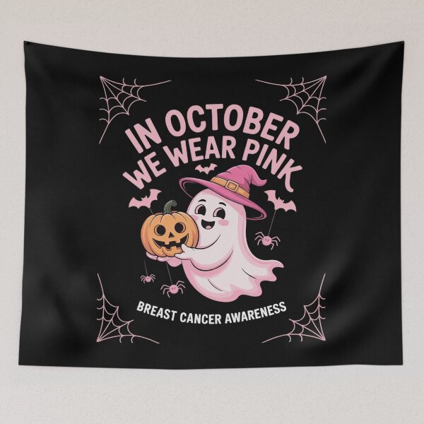 Item preview, In October We Wear Pink Breast Cancer Awareness Halloween Ghoul In Hat designed and sold by MinaReinger.
