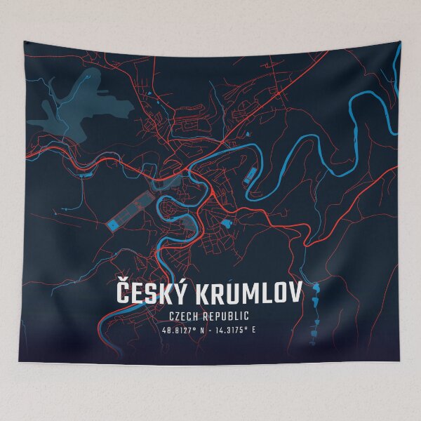 Item preview, Český Krumlov Red & Blue Minimalist Map designed and sold by HomeLivingCo.