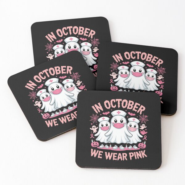 Item preview, In October We Wear Pink Nursing Ghost Halloween Breast Cancer designed and sold by AmparoBoyle.