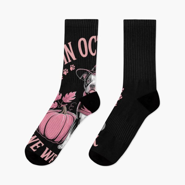 Item preview, In October We Wear Pink Pitbull Dog Breast Cancer Halloween designed and sold by DrewLeuschke.