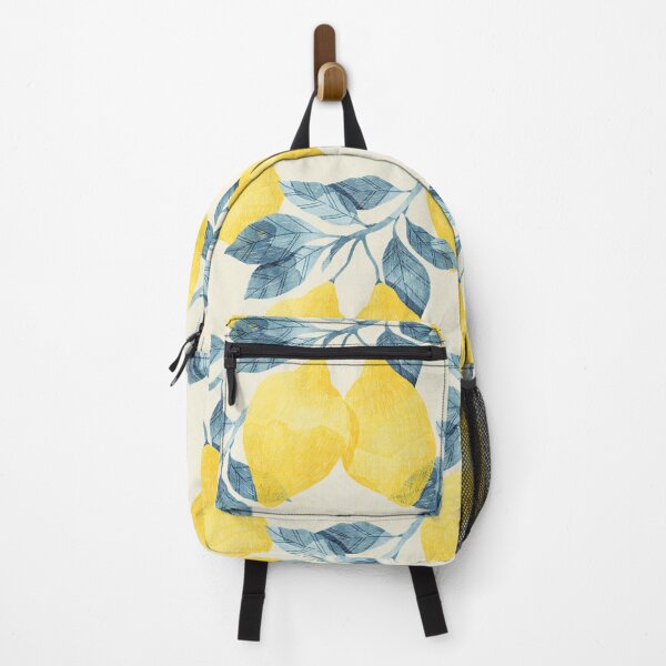 Item preview, Lemons illustration with blue leaves on beige background designed and sold by helga-wigandt.
