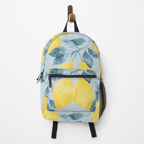 Item preview, Lemons illustration with blue leaves on blue background designed and sold by helga-wigandt.