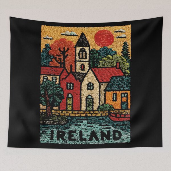 Item preview, Irish Village Poster | Cozy Emerald Isle Folk Art designed and sold by TuncGK.