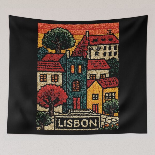 Item preview, Colorful Lisbon Poster | Portugal Embroidered Folk Art designed and sold by TuncGK.