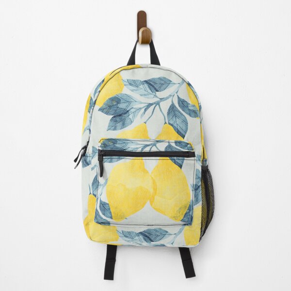 Item preview, Lemons illustration with blue leaves on grey background designed and sold by helga-wigandt.
