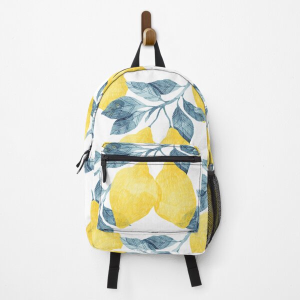 Item preview, Lemons illustration with blue leaves on white background designed and sold by helga-wigandt.