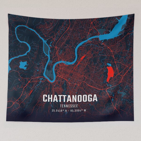 Item preview, Chattanooga Red & Blue Minimalist Map designed and sold by HomeLivingCo.
