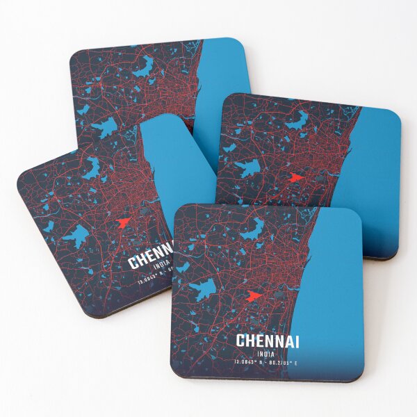 Item preview, Chennai Red & Blue Minimalist Map designed and sold by HomeLivingCo.