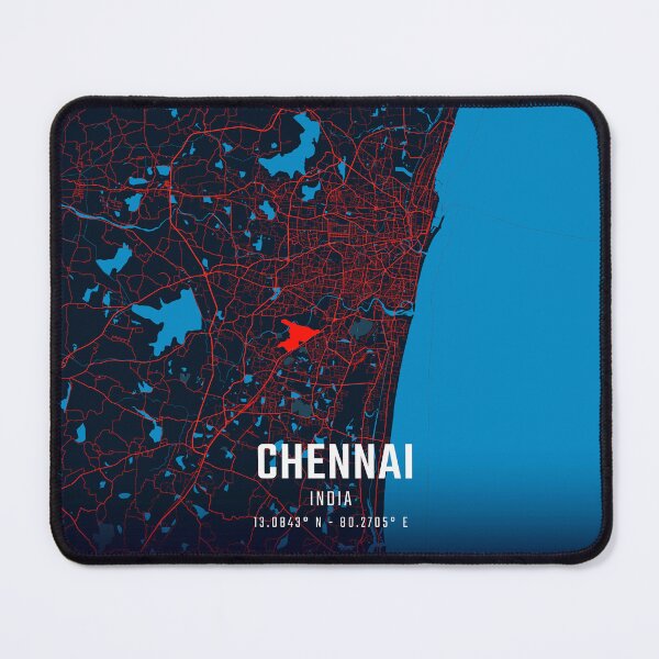 Item preview, Chennai Red & Blue Minimalist Map designed and sold by HomeLivingCo.