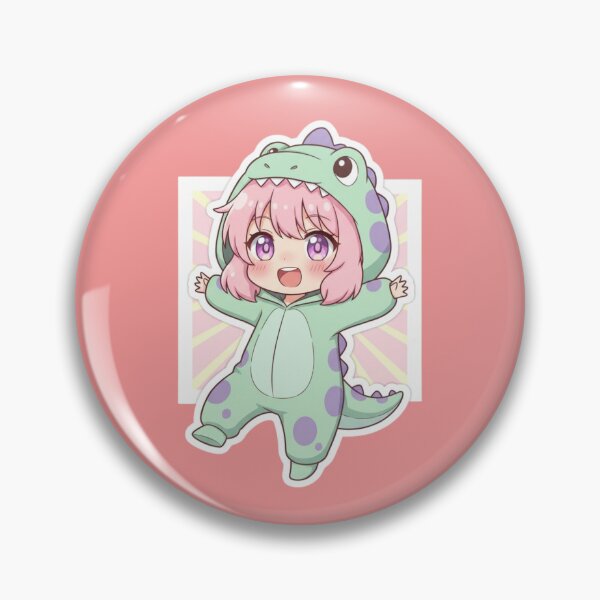 Item preview, Vibrant Kawaii Anime Girl with Pink Hair in Spotted Dinosaur Kigurumi Costume Sticker Design designed and sold by bvdesignart.