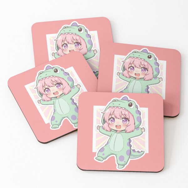 Item preview, Vibrant Kawaii Anime Girl with Pink Hair in Spotted Dinosaur Kigurumi Costume Sticker Design designed and sold by bvdesignart.