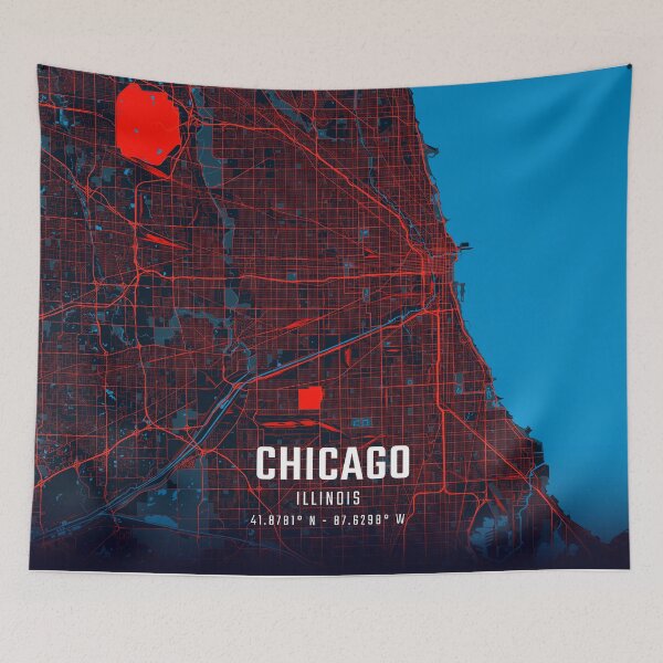 Item preview, Chicago Red & Blue Minimalist Map designed and sold by HomeLivingCo.