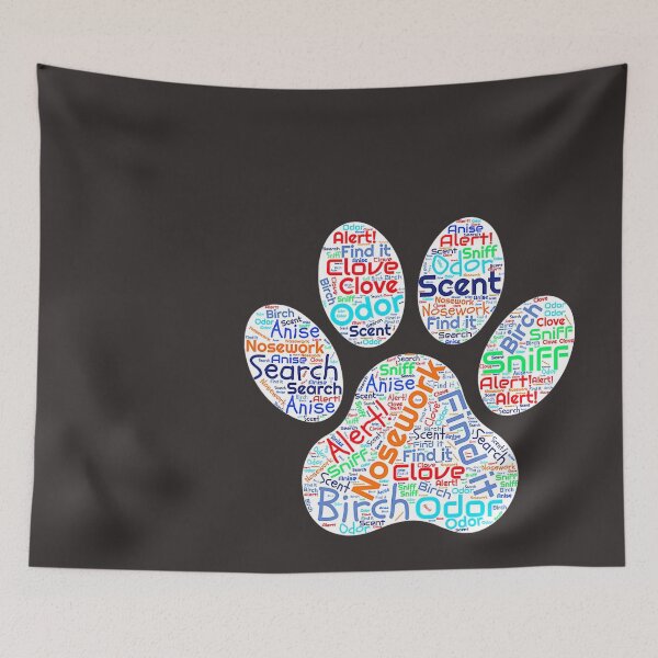 Item preview, Dog Nosework Paw Print Shirt – Canine Scentwork Word Cloud Tee designed and sold by LindaERiley.