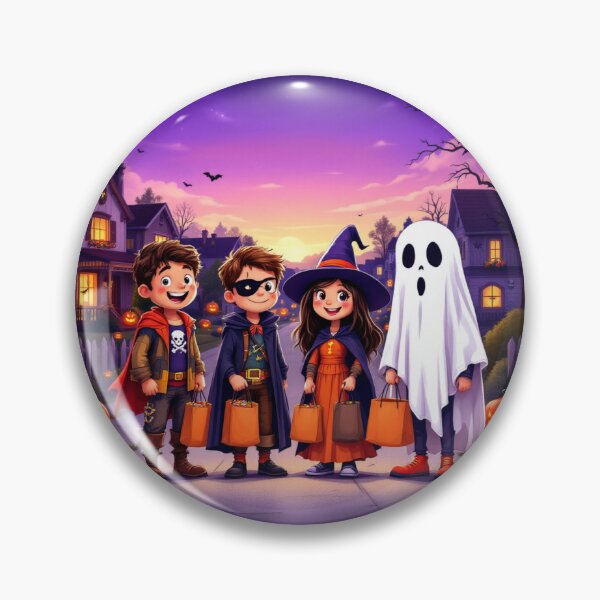 Item preview, Diverse Children in Creative Halloween Costumes at Twilight Neighborhood Illustration designed and sold by Ani-24.