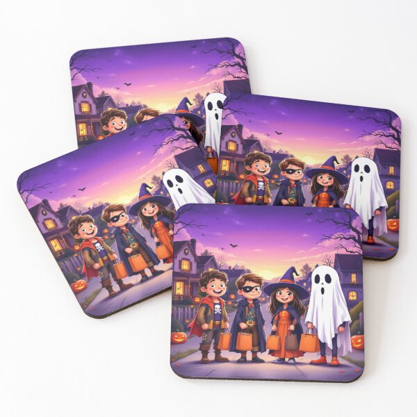 Item preview, Diverse Children in Creative Halloween Costumes at Twilight Neighborhood Illustration designed and sold by Ani-24.