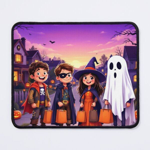 Item preview, Diverse Children in Creative Halloween Costumes at Twilight Neighborhood Illustration designed and sold by Ani-24.
