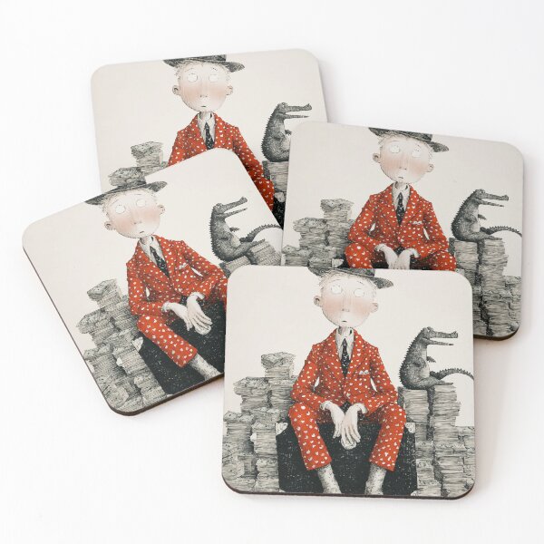 Item preview, Whimsical Man in Red Suit with Money and Crocodile – Surreal Illustration designed and sold by Moss and Moon Studio.