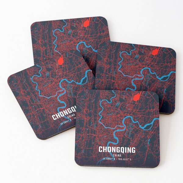 Item preview, Chongqing Red & Blue Minimalist Map designed and sold by HomeLivingCo.