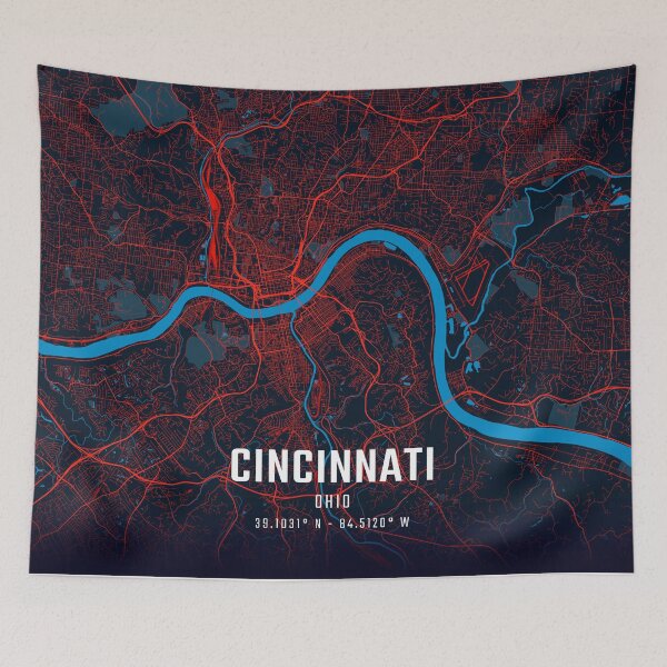Item preview, Cincinnati Red & Blue Minimalist Map designed and sold by HomeLivingCo.