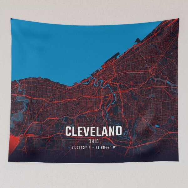 Item preview, Cleveland Red & Blue Minimalist Map designed and sold by HomeLivingCo.