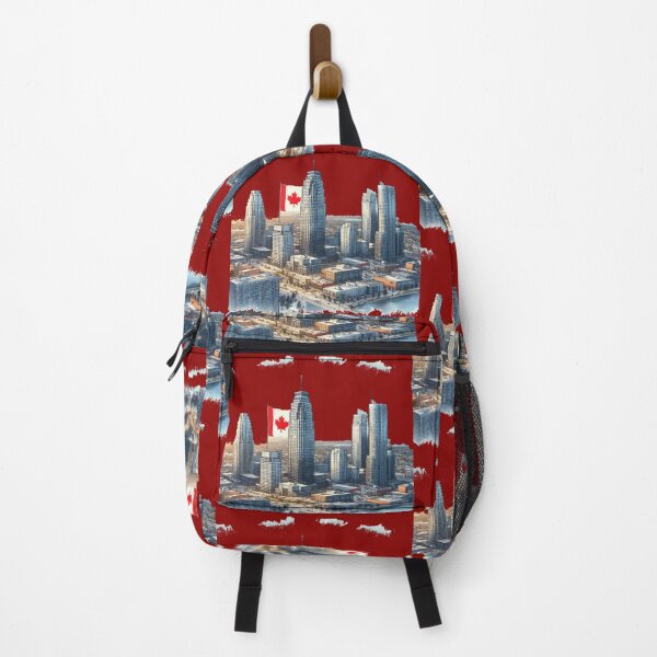 Item preview, Mississauga Downtown 3D Sketch – Daytime Skyline with Canadian Flag, designed and sold by PaintMeWorld.