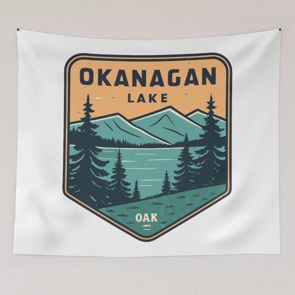 Item preview, Vintage Okanagan Lake Travel Badge – Retro Mountain and Pine Design designed and sold by VividOrganica.