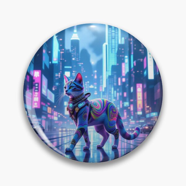 Item preview, Neon Dream Cat – surreal feline in futuristic city lights & cosmic reflections designed and sold by FotoworldEdel.