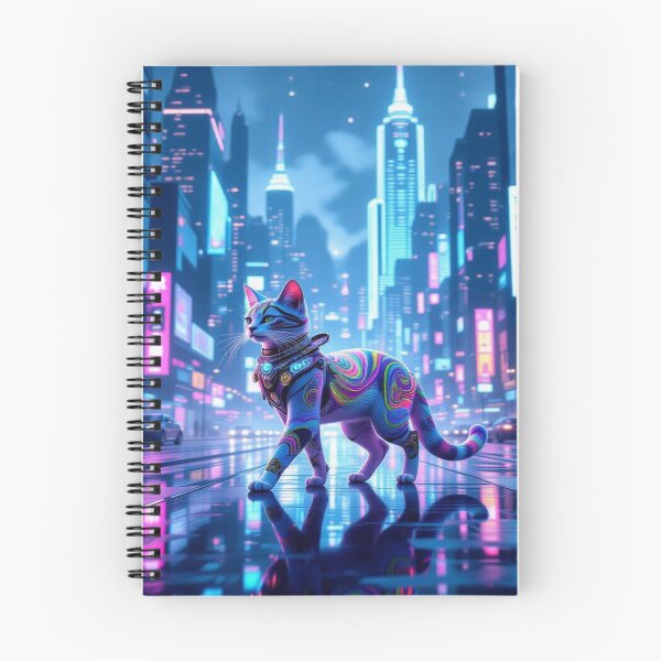 Item preview, Neon Dream Cat – surreal feline in futuristic city lights & cosmic reflections designed and sold by FotoworldEdel.